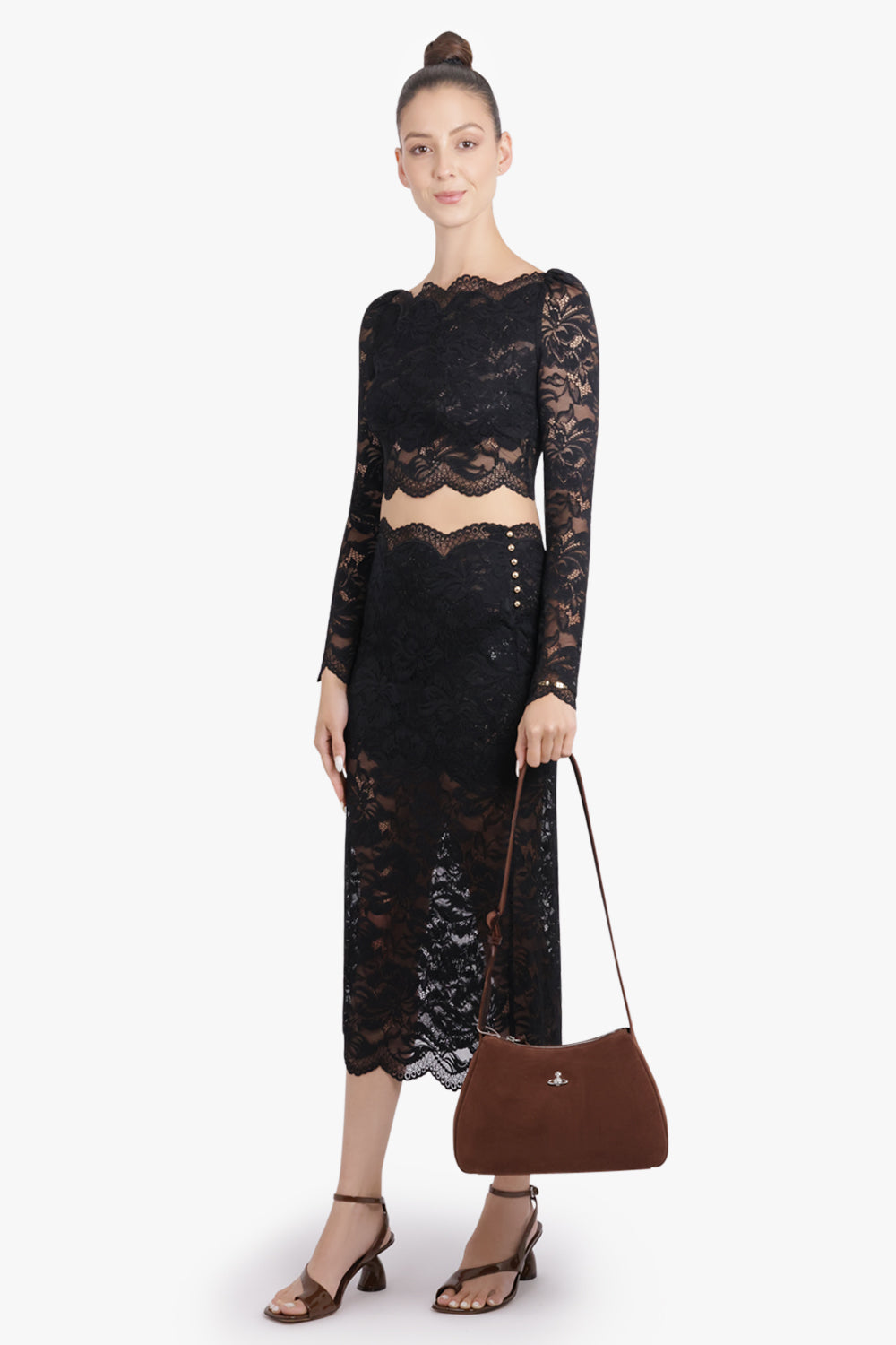 RABANNE RTW Cropped Lace L/S Top | Black