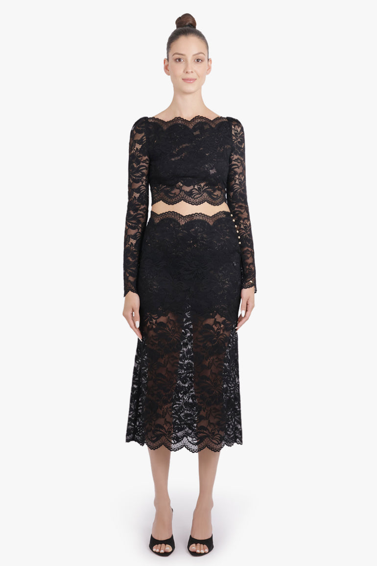 RABANNE RTW Cropped Lace L/S Top | Black
