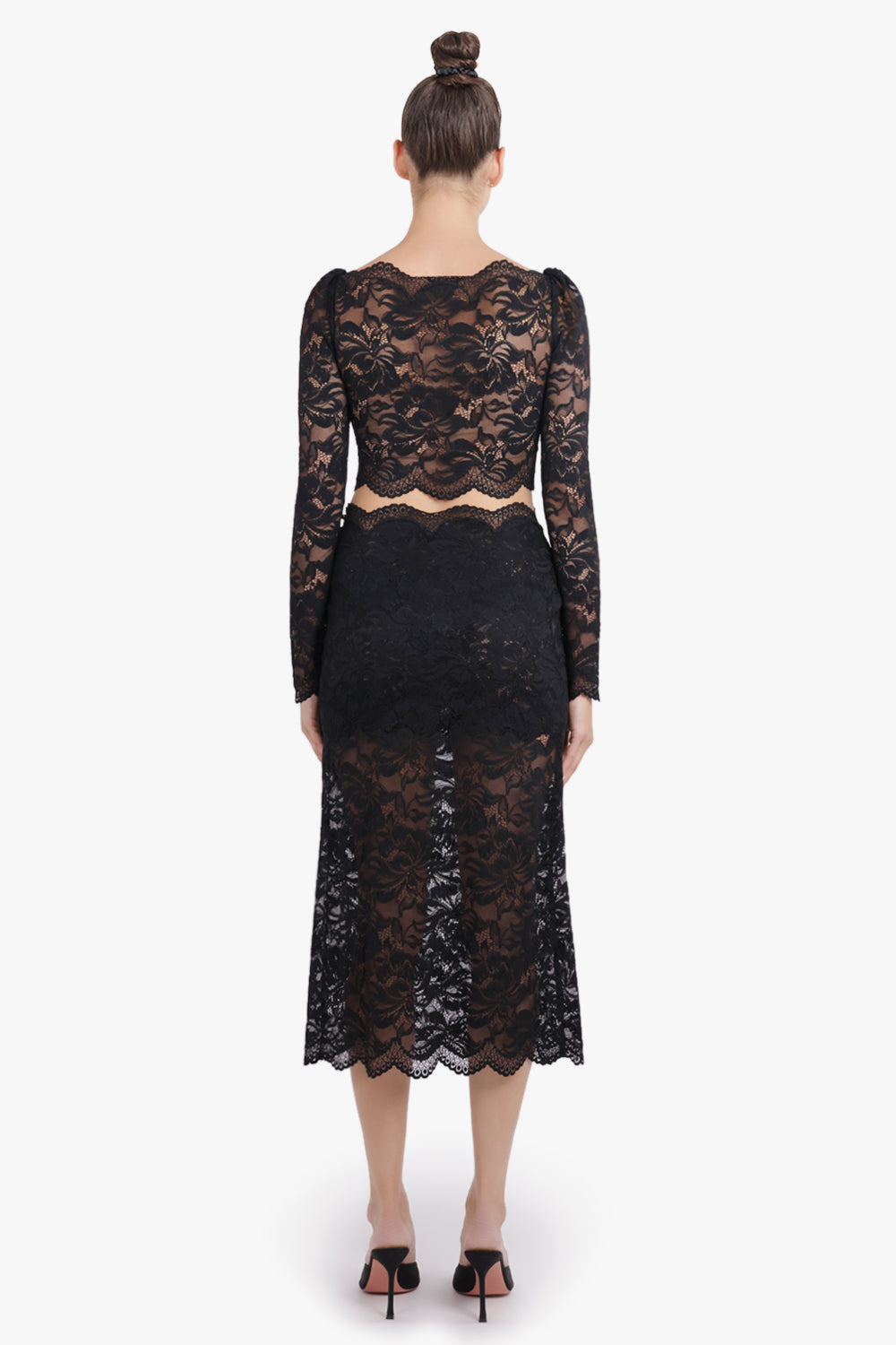 RABANNE RTW Lace Straight Midi Skirt | Black