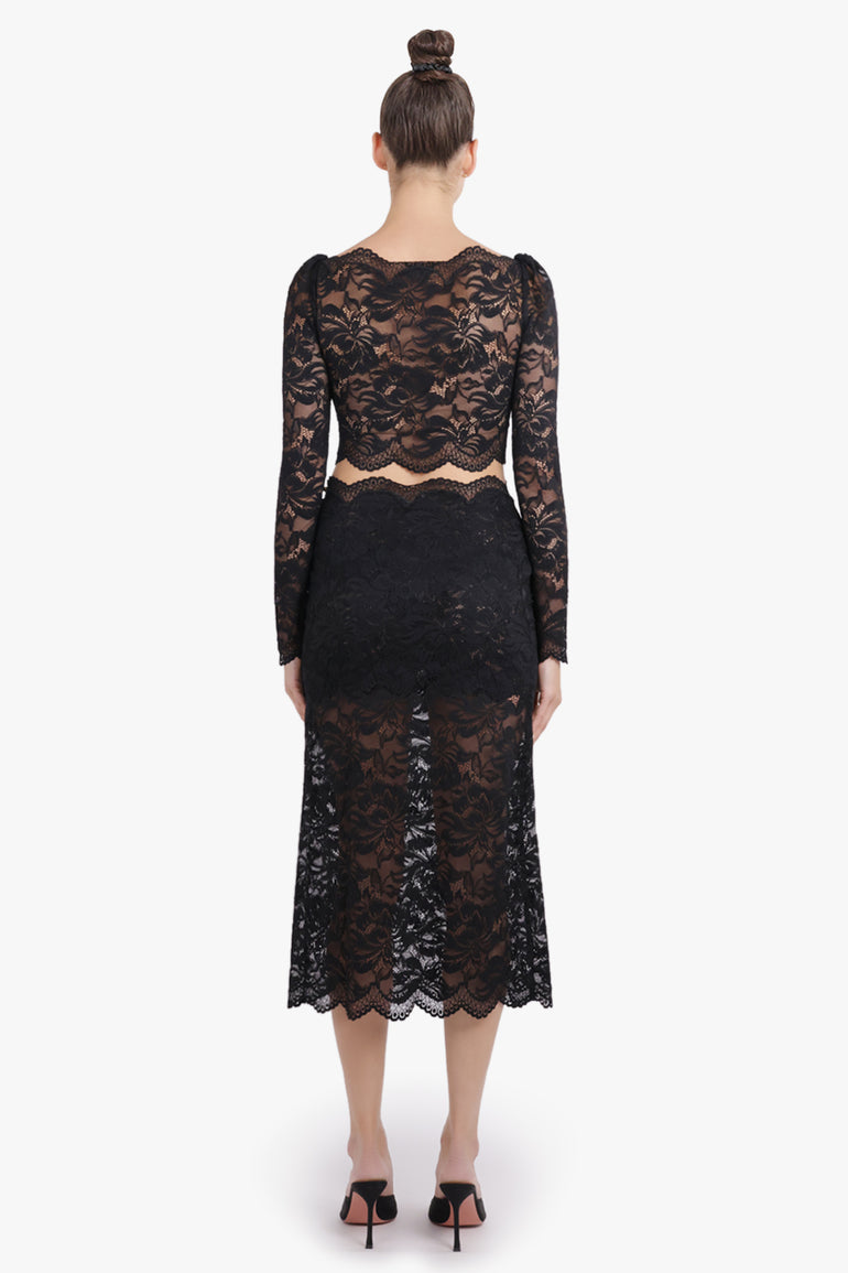 RABANNE RTW Lace Straight Midi Skirt | Black