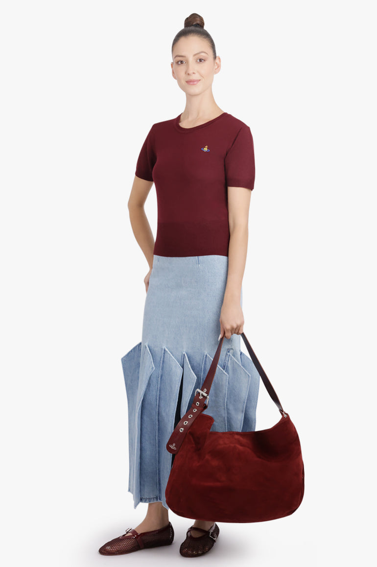 AWAKE MODE RTW Panel 3D Detail Midi Denim Skirt | Mid Blue