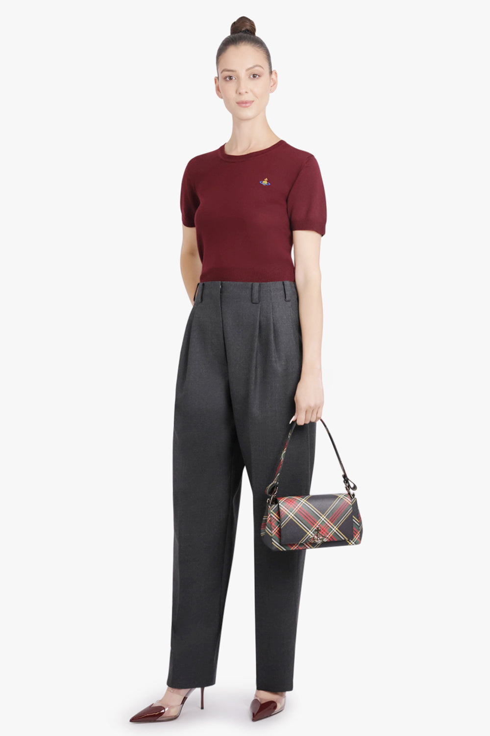 VIVIENNE WESTWOOD BAGS PATTERN / Tartan/Silver Hazel Silhouette Orb Medium Print Handbag | Tartan