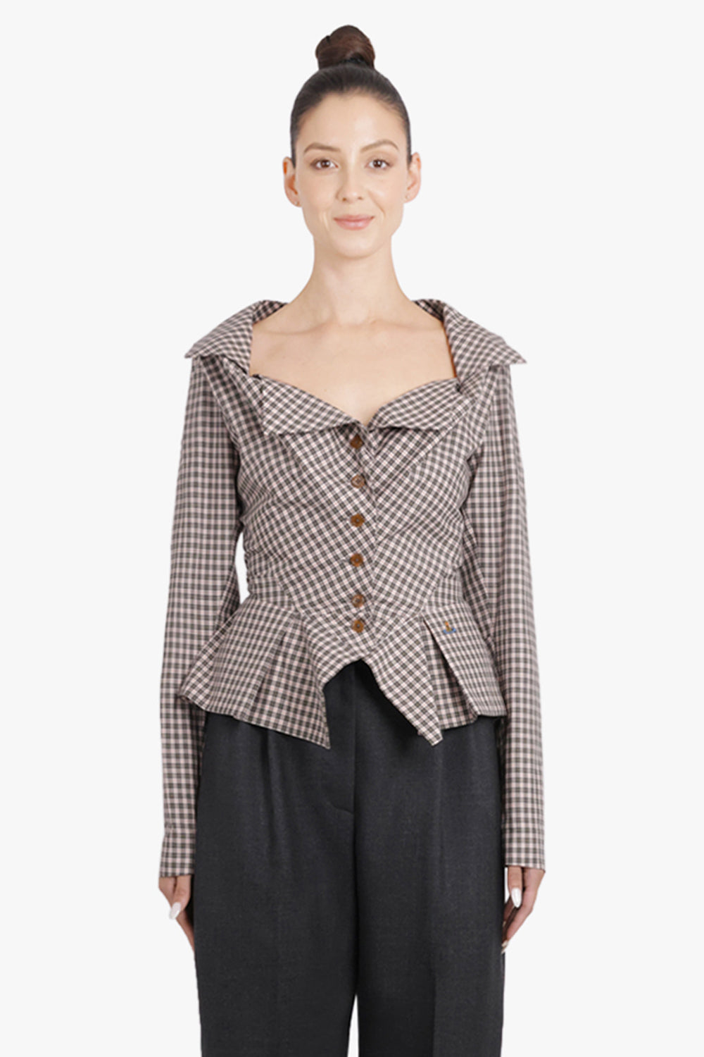 VIVIENNE WESTWOOD RTW Monday Check Print L/S Button Shirt | Brown/Off White