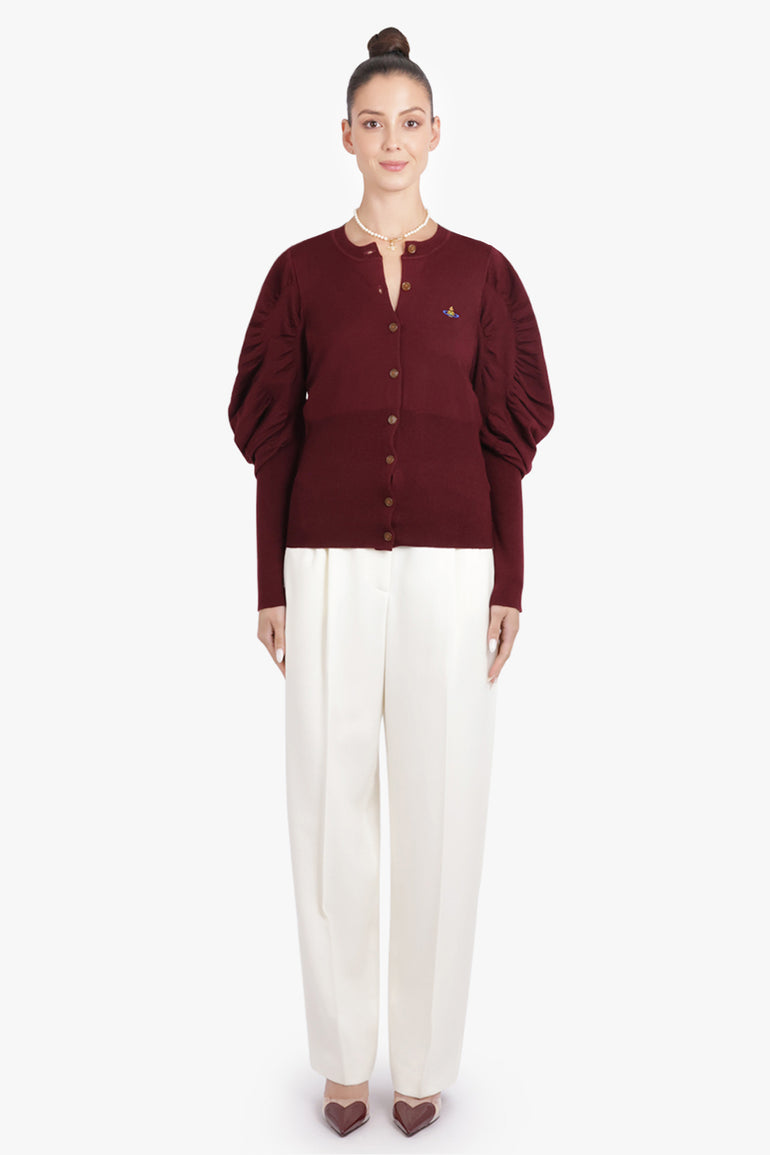 VIVIENNE WESTWOOD RTW Eli Balloon Shoulder Knit Cardigan | Brick Red