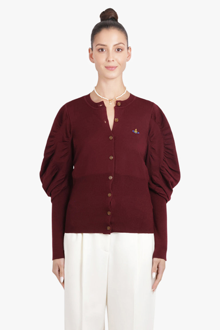 VIVIENNE WESTWOOD RTW Eli Balloon Shoulder Knit Cardigan | Brick Red