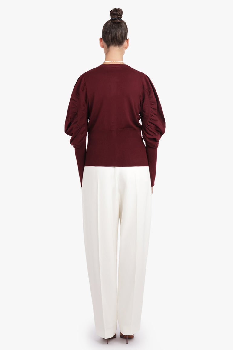 VIVIENNE WESTWOOD RTW Eli Balloon Shoulder Knit Cardigan | Brick Red
