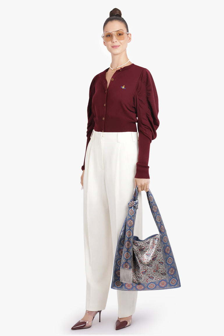 RABANNE BAGS PATTERN / Blue/Cream Scarf Mesh Paisley Print Hobo Shoulder Bag | Blue/Cream