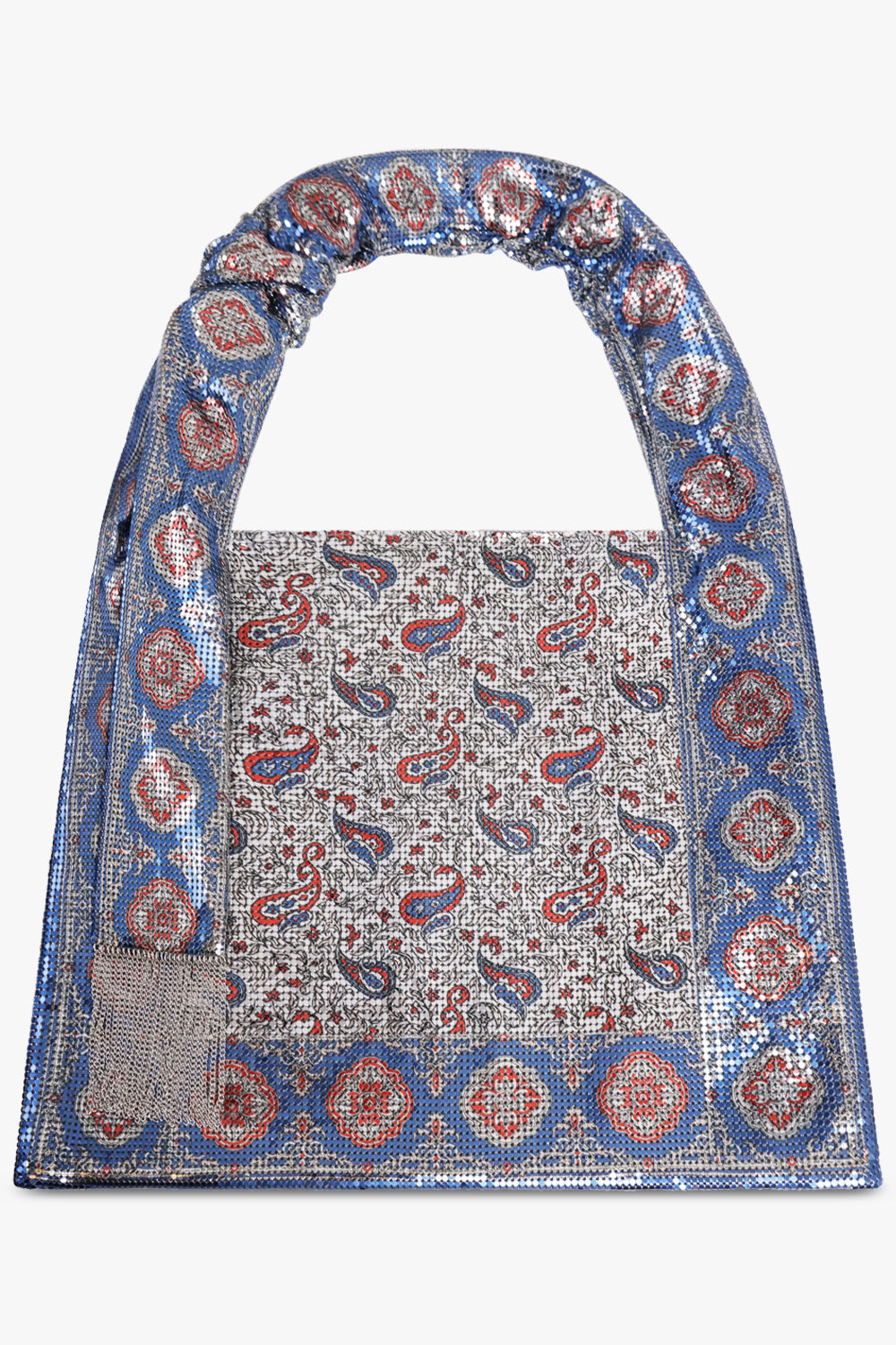 RABANNE BAGS PATTERN / Blue/Cream Scarf Mesh Paisley Print Hobo Shoulder Bag | Blue/Cream