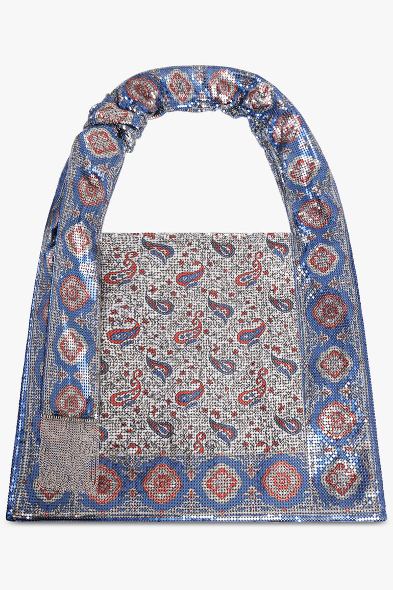 RABANNE BAGS PATTERN / Blue/Cream Scarf Mesh Paisley Print Hobo Shoulder Bag | Blue/Cream