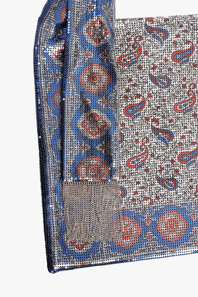 RABANNE BAGS PATTERN / Blue/Cream Scarf Mesh Paisley Print Hobo Shoulder Bag | Blue/Cream