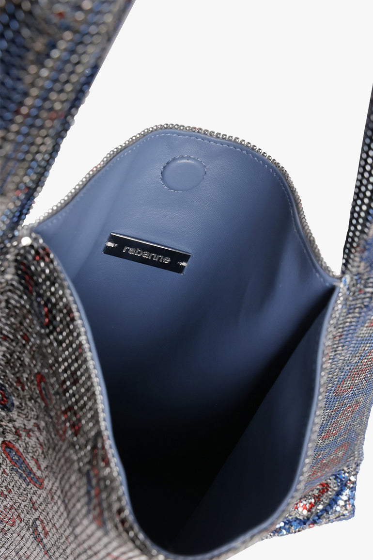 RABANNE BAGS PATTERN / Blue/Cream Scarf Mesh Paisley Print Hobo Shoulder Bag | Blue/Cream