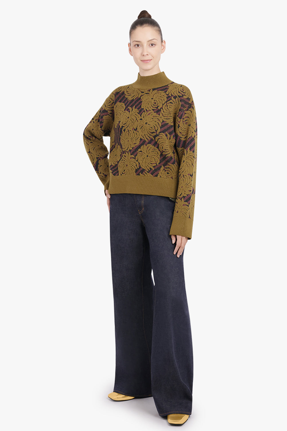 DRIES VAN NOTEN RTW Termoli Textured Floral Sweater | Khaki