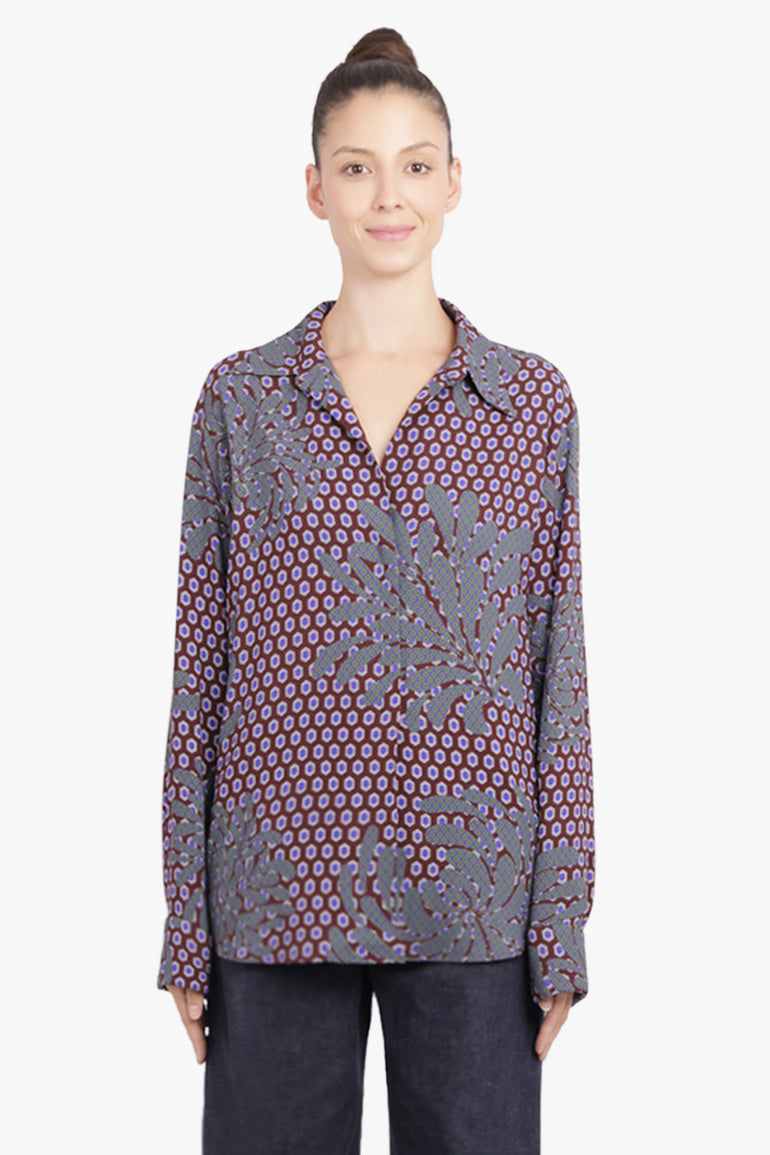 DRIES VAN NOTEN RTW Celindra Floral Motif L\S Shirt | Purple/Blue