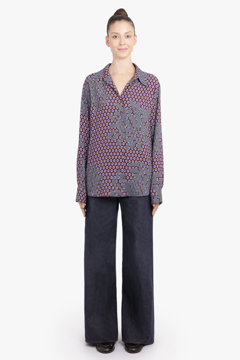 DRIES VAN NOTEN RTW Celindra Floral Motif L\S Shirt | Purple/Blue