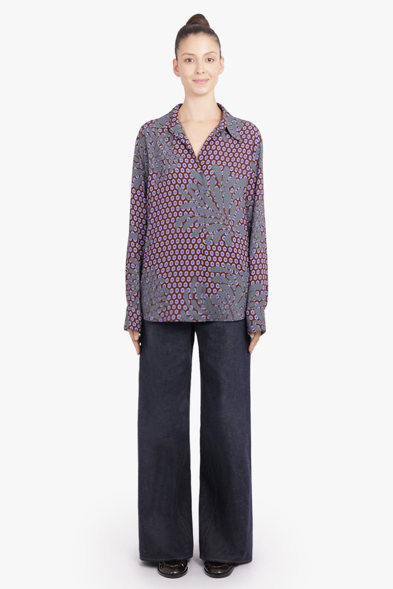 DRIES VAN NOTEN RTW Celindra Floral Motif L\S Shirt | Purple/Blue