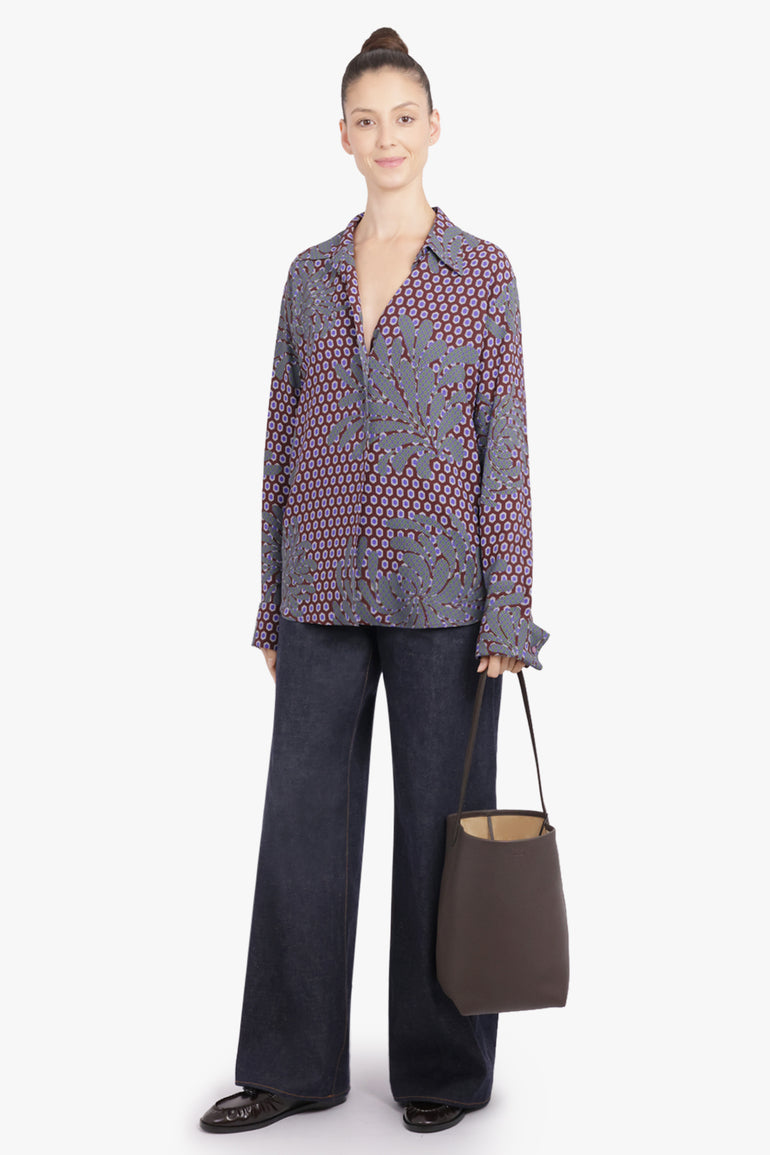 DRIES VAN NOTEN RTW Celindra Floral Motif L\S Shirt | Purple/Blue
