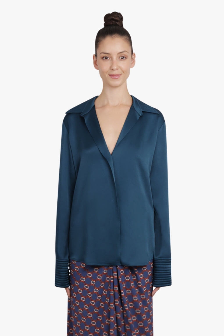 DRIES VAN NOTEN RTW Celinta Fluid L/S Shirt | Petrol Bue