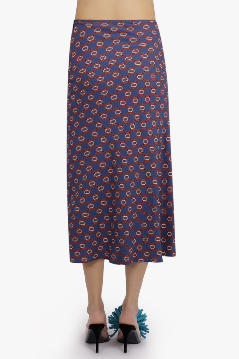 DRIES VAN NOTEN RTW Smila Draped Mosaique Print Midi Skirt | Blue