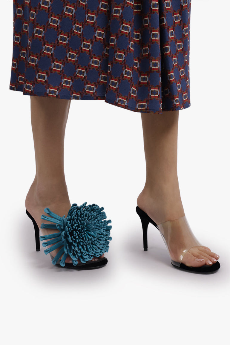 ALAIA SHOES Asymmetric Flower 90MM Heel | Turquoise