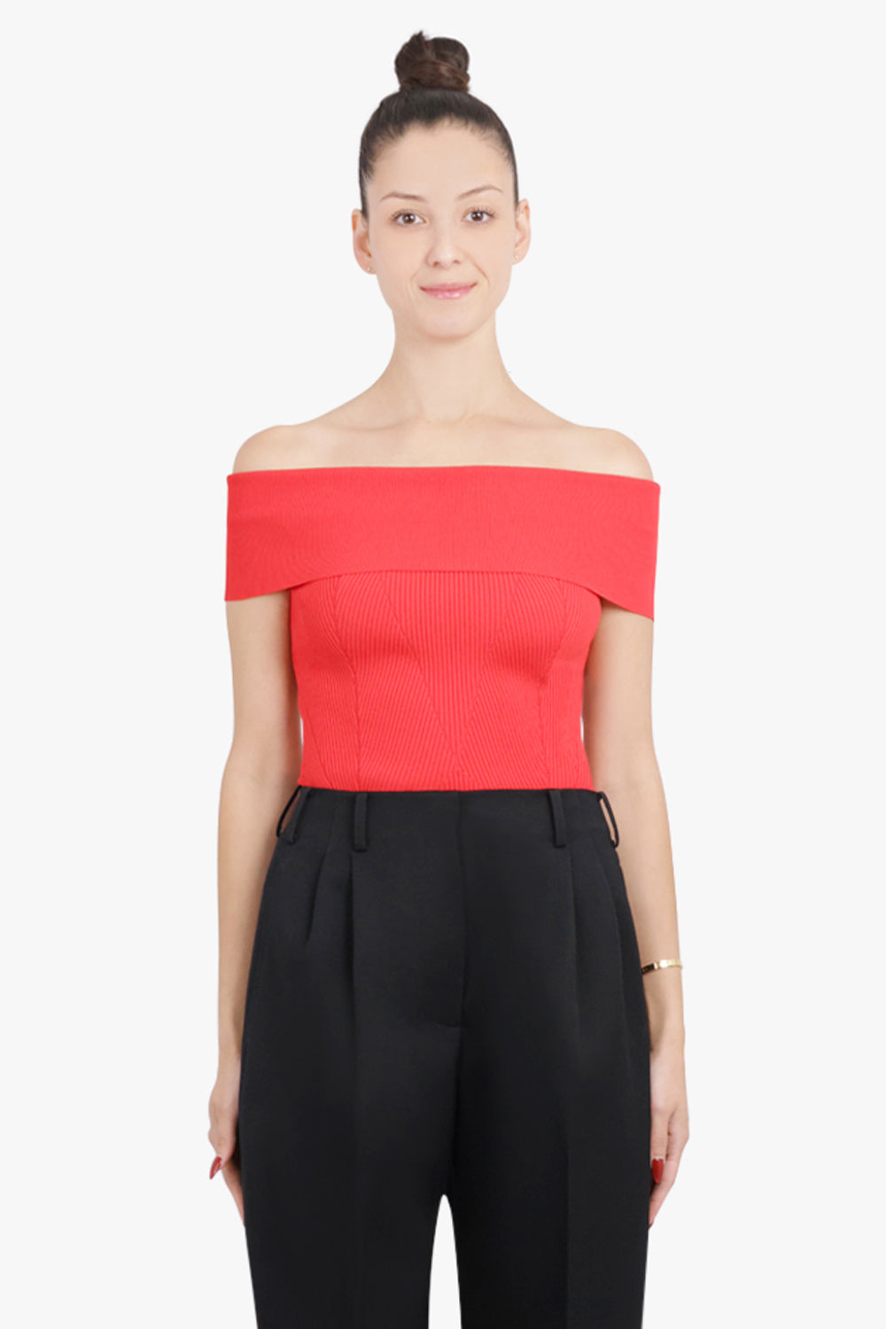 GIVENCHY RTW Off Shoulder Panel Detail Top | Vermillion Red