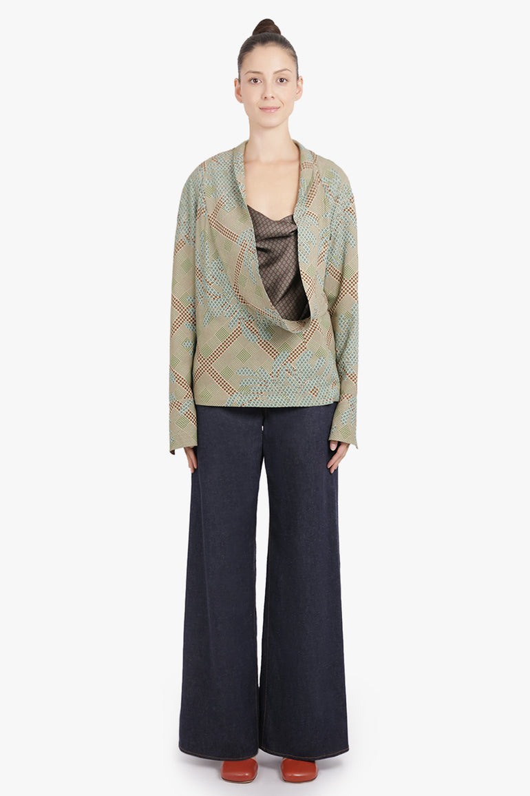DRIES VAN NOTEN RTW Celsey Layered Floral Motif L/S Blouse | Green/Multi