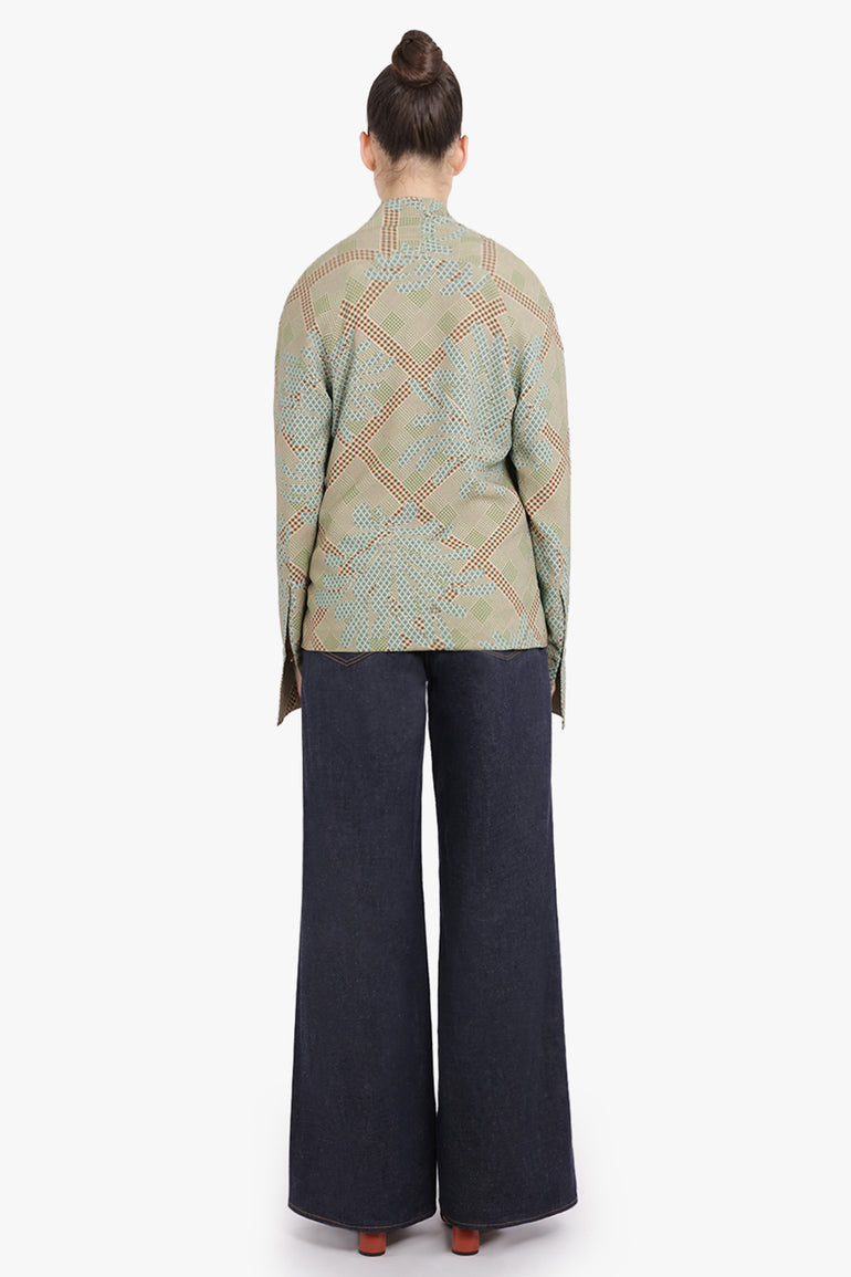DRIES VAN NOTEN RTW Celsey Layered Floral Motif L/S Blouse | Green/Multi