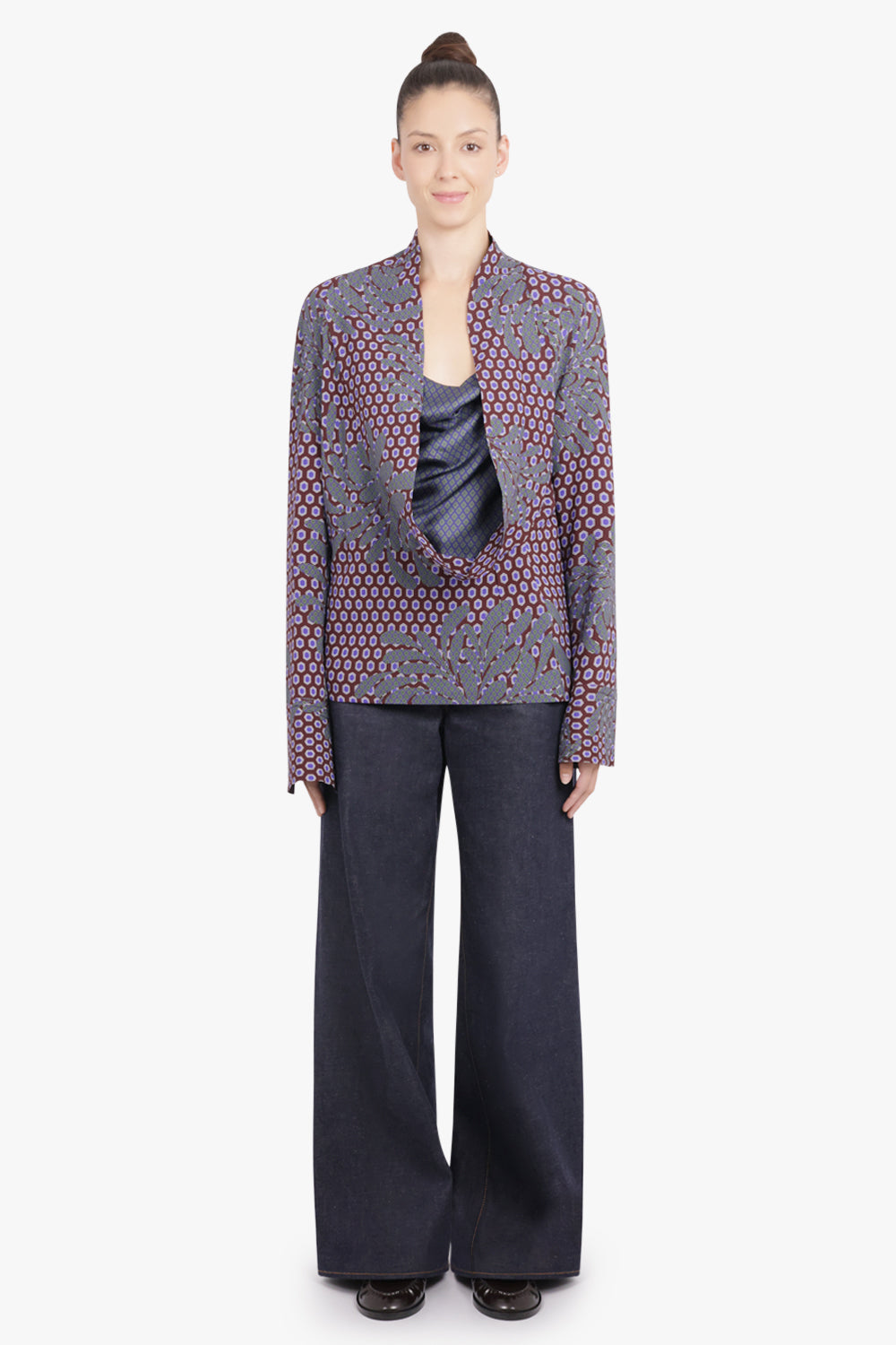 DRIES VAN NOTEN RTW Celsey Layered Floral Motif L/S Blouse | Purple/Blue