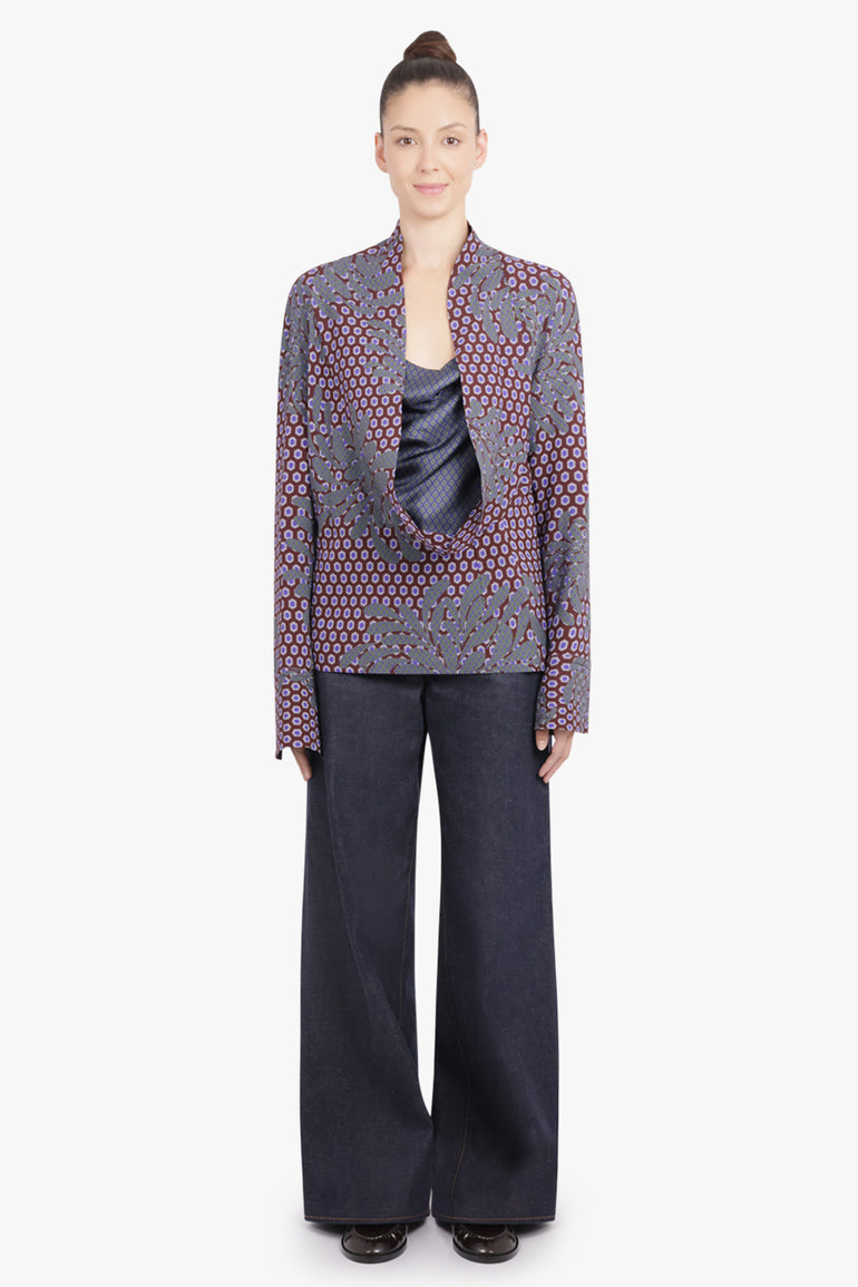 DRIES VAN NOTEN RTW Celsey Layered Floral Motif L/S Blouse | Purple/Blue