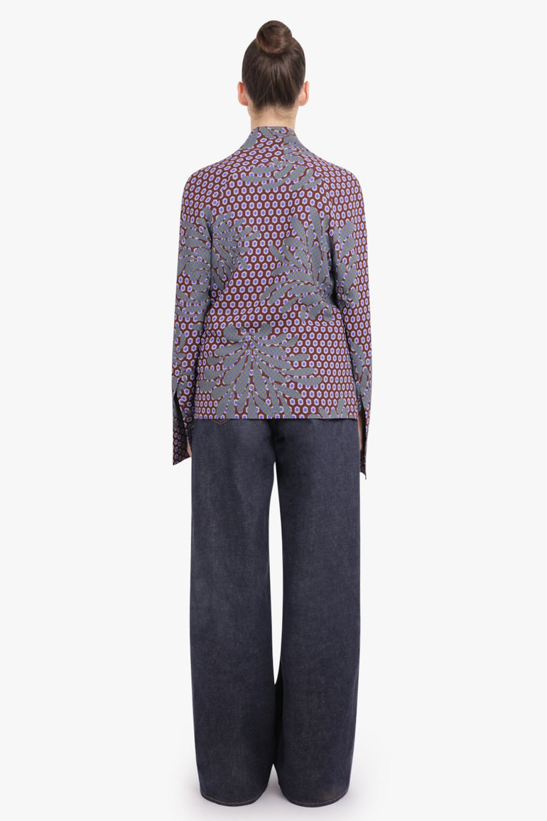 DRIES VAN NOTEN RTW Celsey Layered Floral Motif L/S Blouse | Purple/Blue