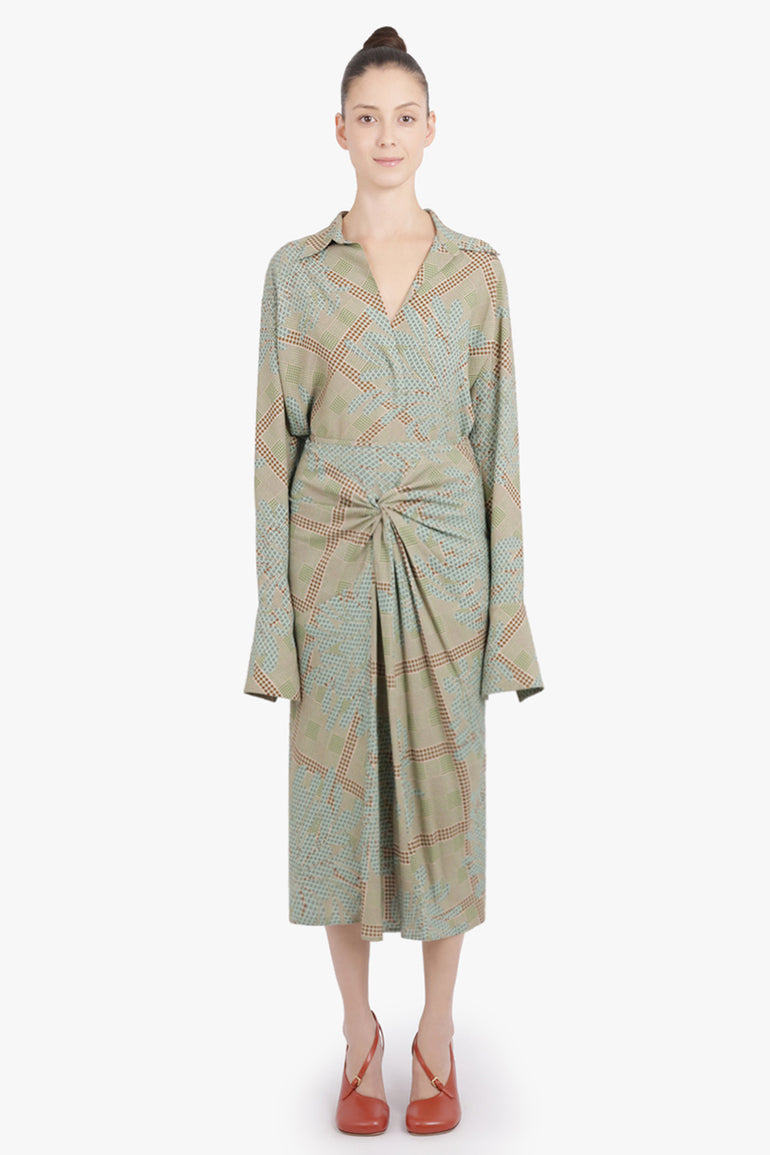 DRIES VAN NOTEN RTW Smila Draped Floral Motif Midi Skirt | Green/Multi