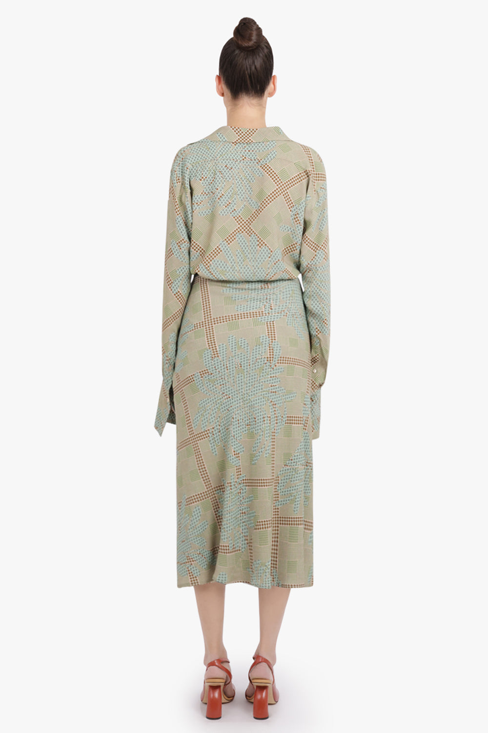 DRIES VAN NOTEN RTW Smila Draped Floral Motif Midi Skirt | Green/Multi