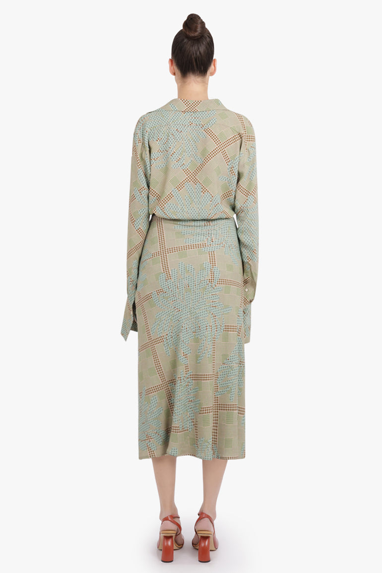 DRIES VAN NOTEN RTW Smila Draped Floral Motif Midi Skirt | Green/Multi