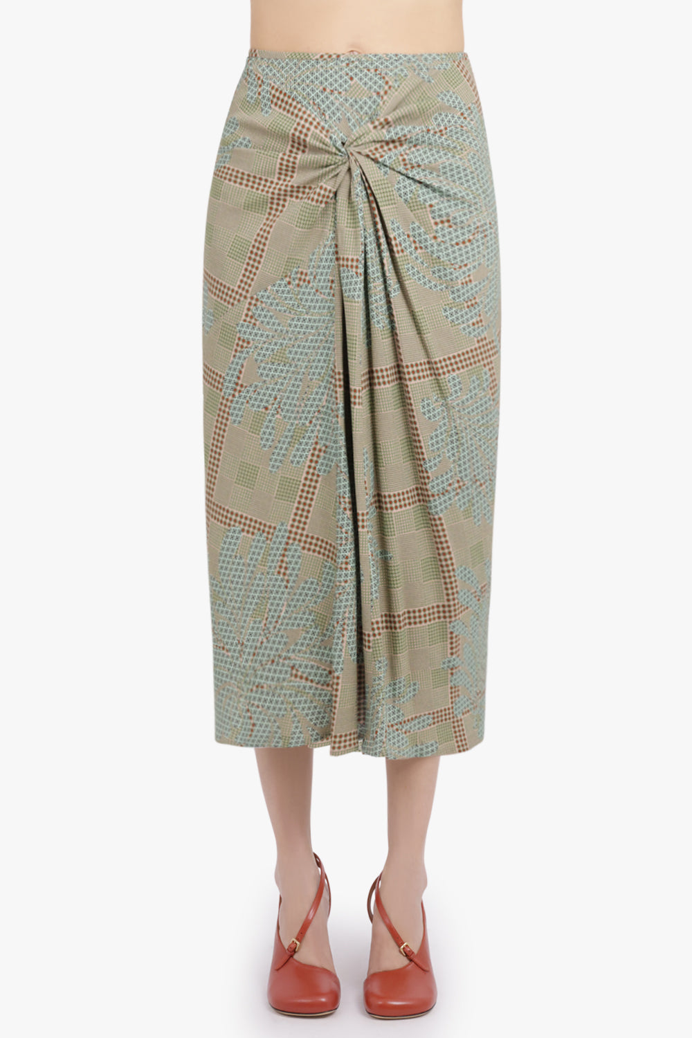 DRIES VAN NOTEN RTW Smila Draped Floral Motif Midi Skirt | Green/Multi