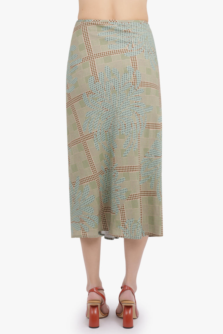 DRIES VAN NOTEN RTW Smila Draped Floral Motif Midi Skirt | Green/Multi
