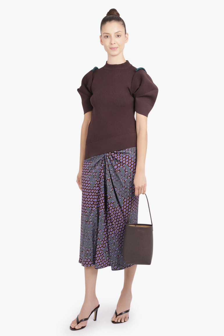 DRIES VAN NOTEN RTW Smila Draped Floral Motif Midi Skirt | Purple/Blue