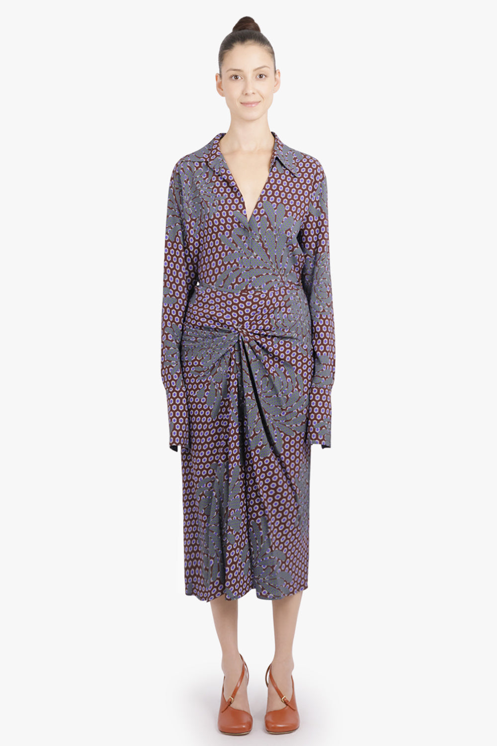 DRIES VAN NOTEN RTW Smila Draped Floral Motif Midi Skirt | Purple/Blue