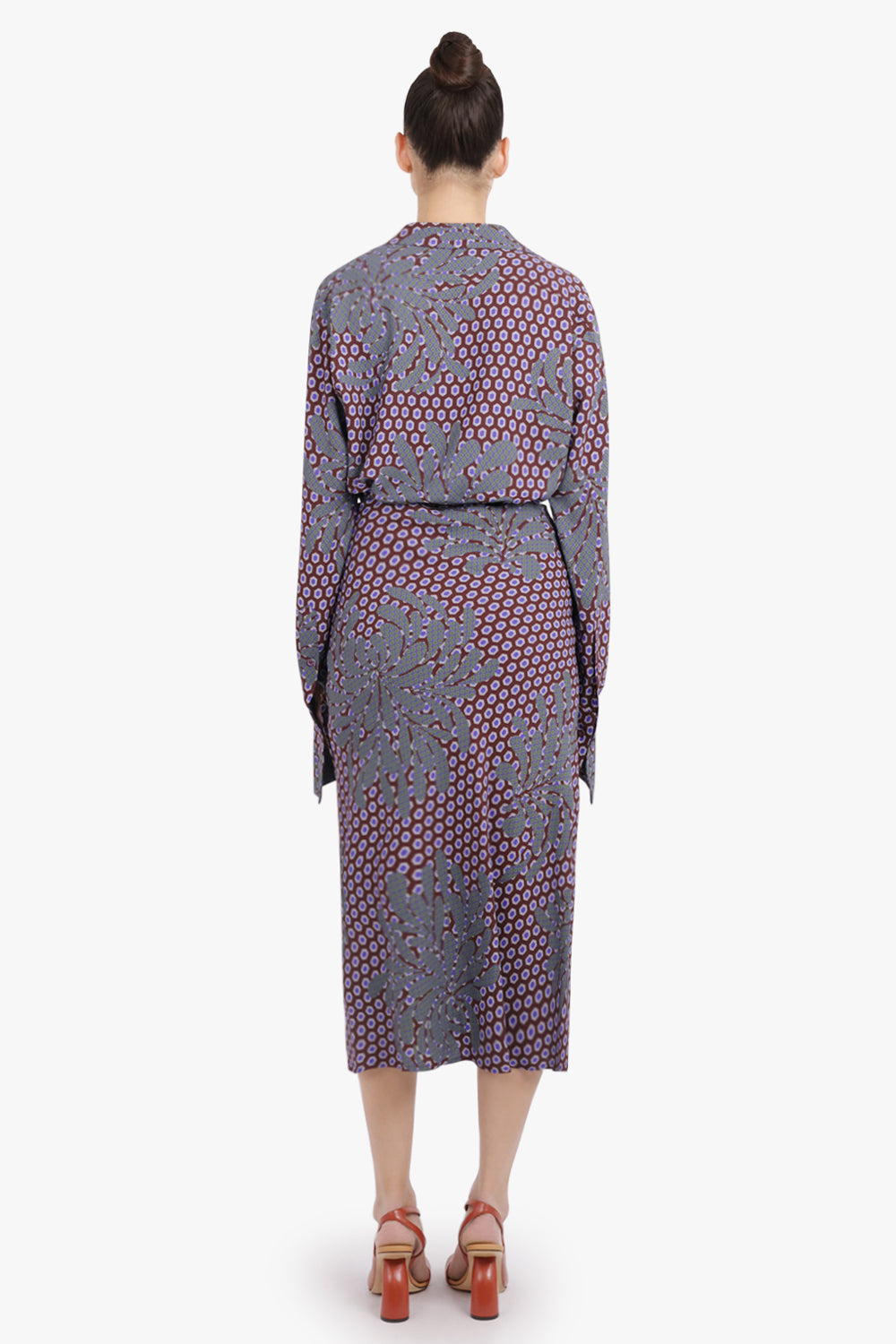 DRIES VAN NOTEN RTW Smila Draped Floral Motif Midi Skirt | Purple/Blue