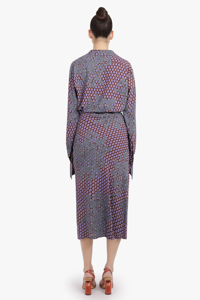 DRIES VAN NOTEN RTW Smila Draped Floral Motif Midi Skirt | Purple/Blue