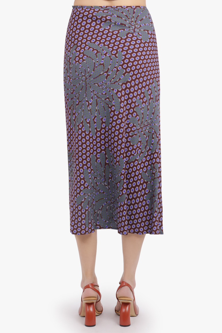 DRIES VAN NOTEN RTW Smila Draped Floral Motif Midi Skirt | Purple/Blue