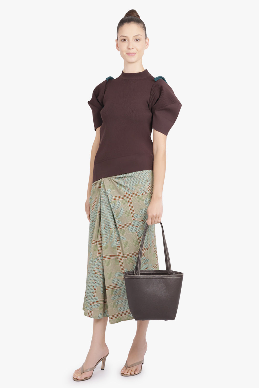 DRIES VAN NOTEN RTW Smila Draped Floral Motif Midi Skirt | Green/Multi