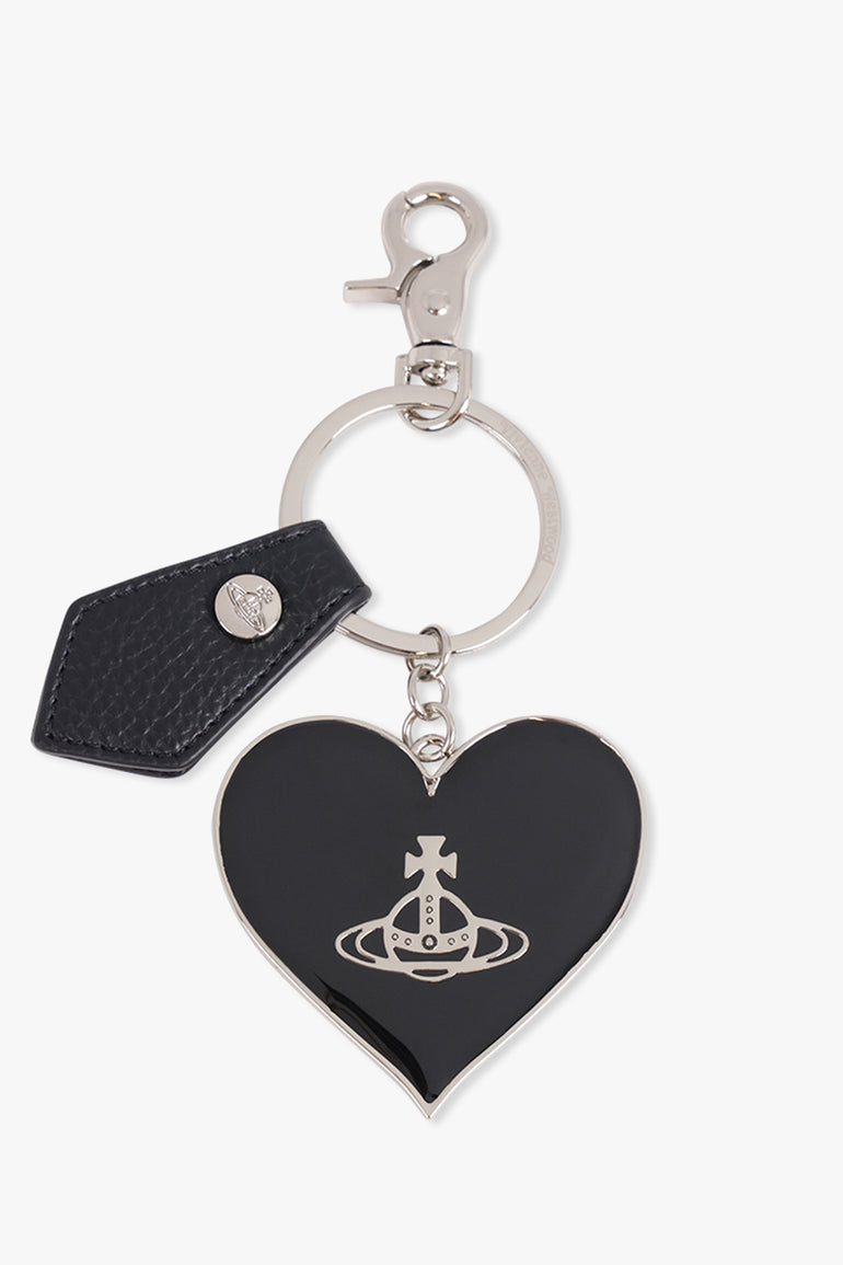 VIVIENNE WESTWOOD ACCESSORIES BLACK / Black/Silver Mirror Heart Silhouette Orb Keyring | Black/Silver