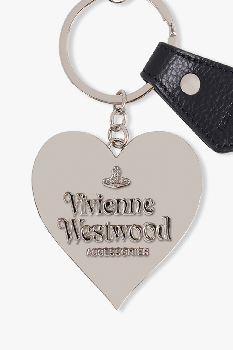 VIVIENNE WESTWOOD ACCESSORIES BLACK / Black/Silver Mirror Heart Silhouette Orb Keyring | Black/Silver