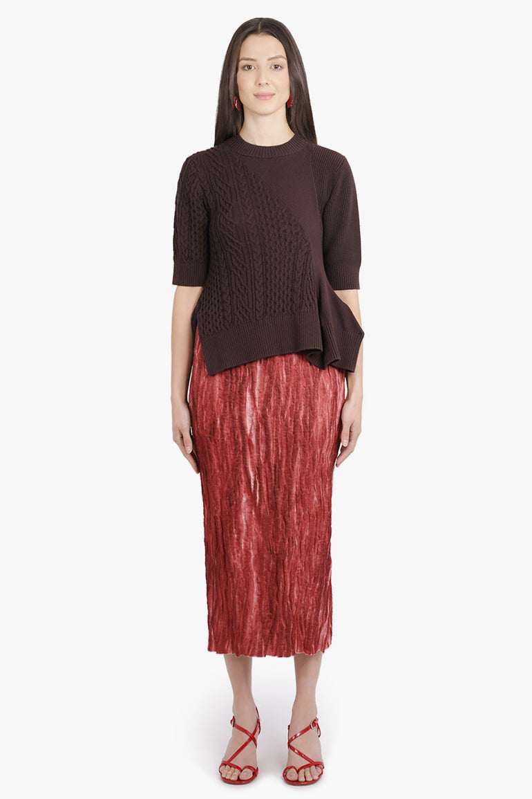 UMA WANG RTW Goop Relaxed Pleat Midi Skirt | Red