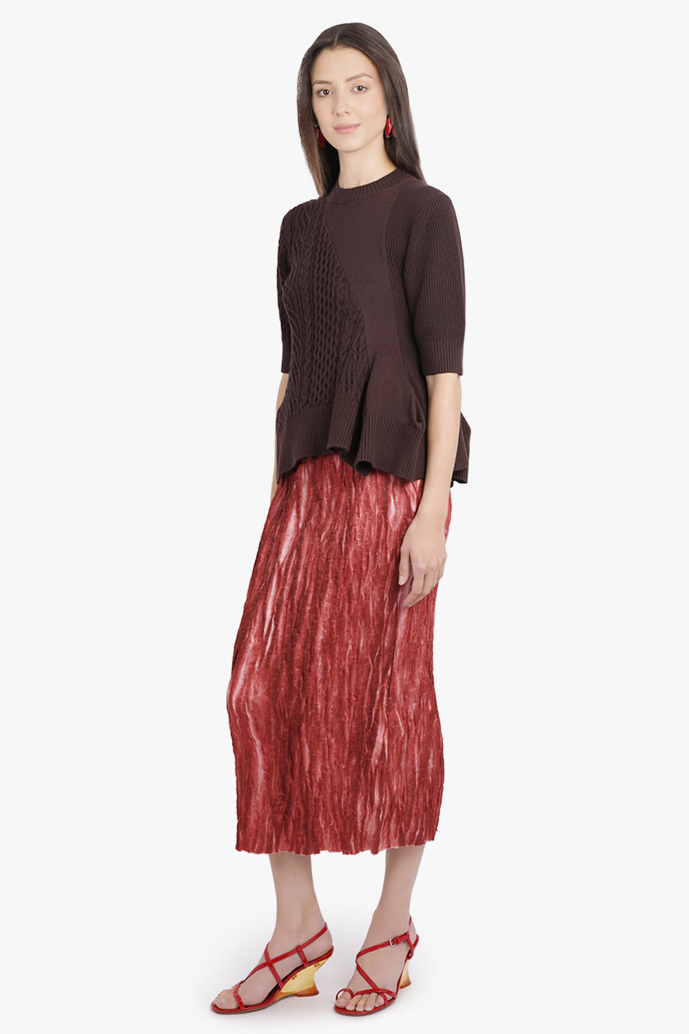 UMA WANG RTW Goop Relaxed Pleat Midi Skirt | Red