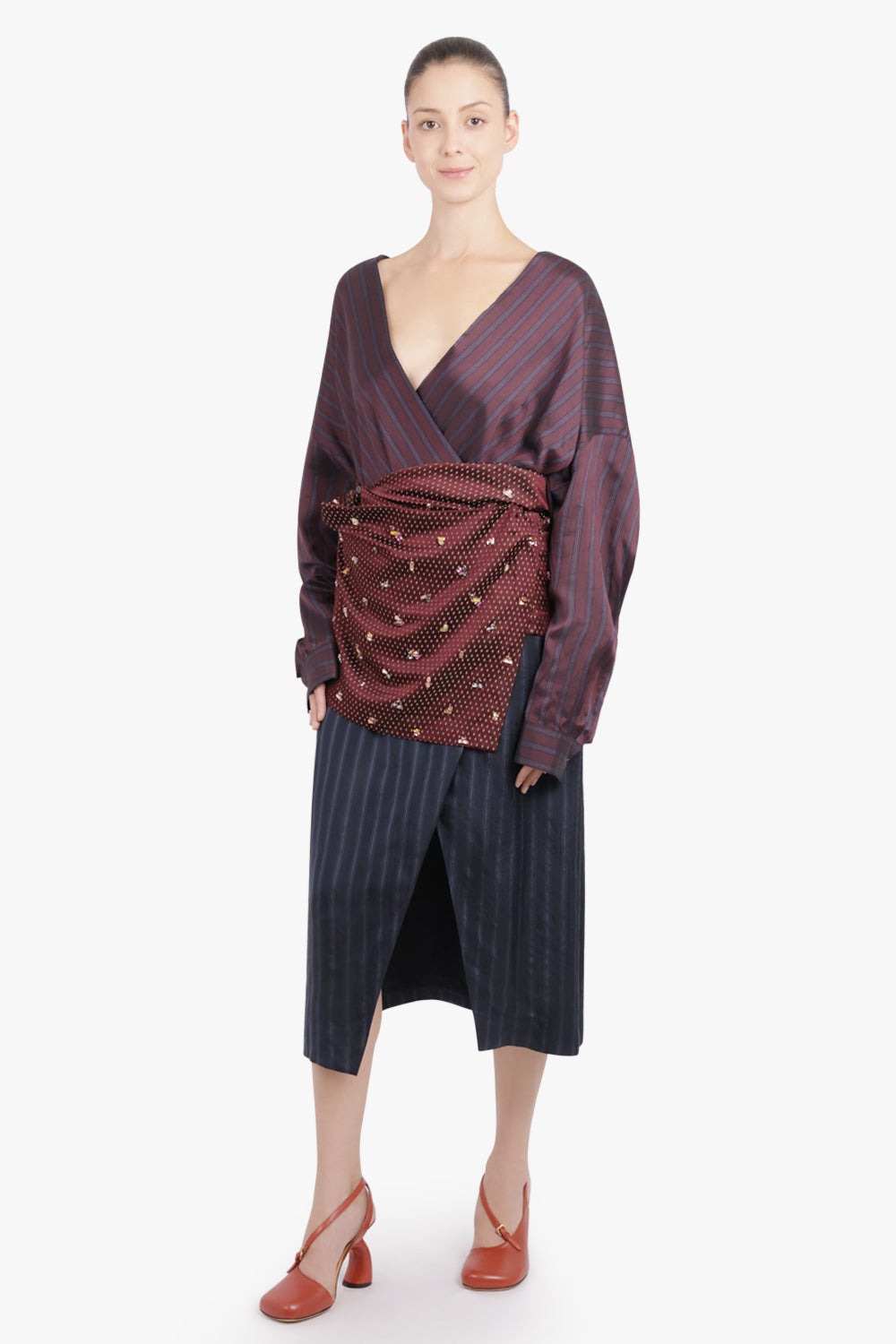 DRIES VAN NOTEN RTW Camiel Stripe L/S Wrap Blouse | Burgundy