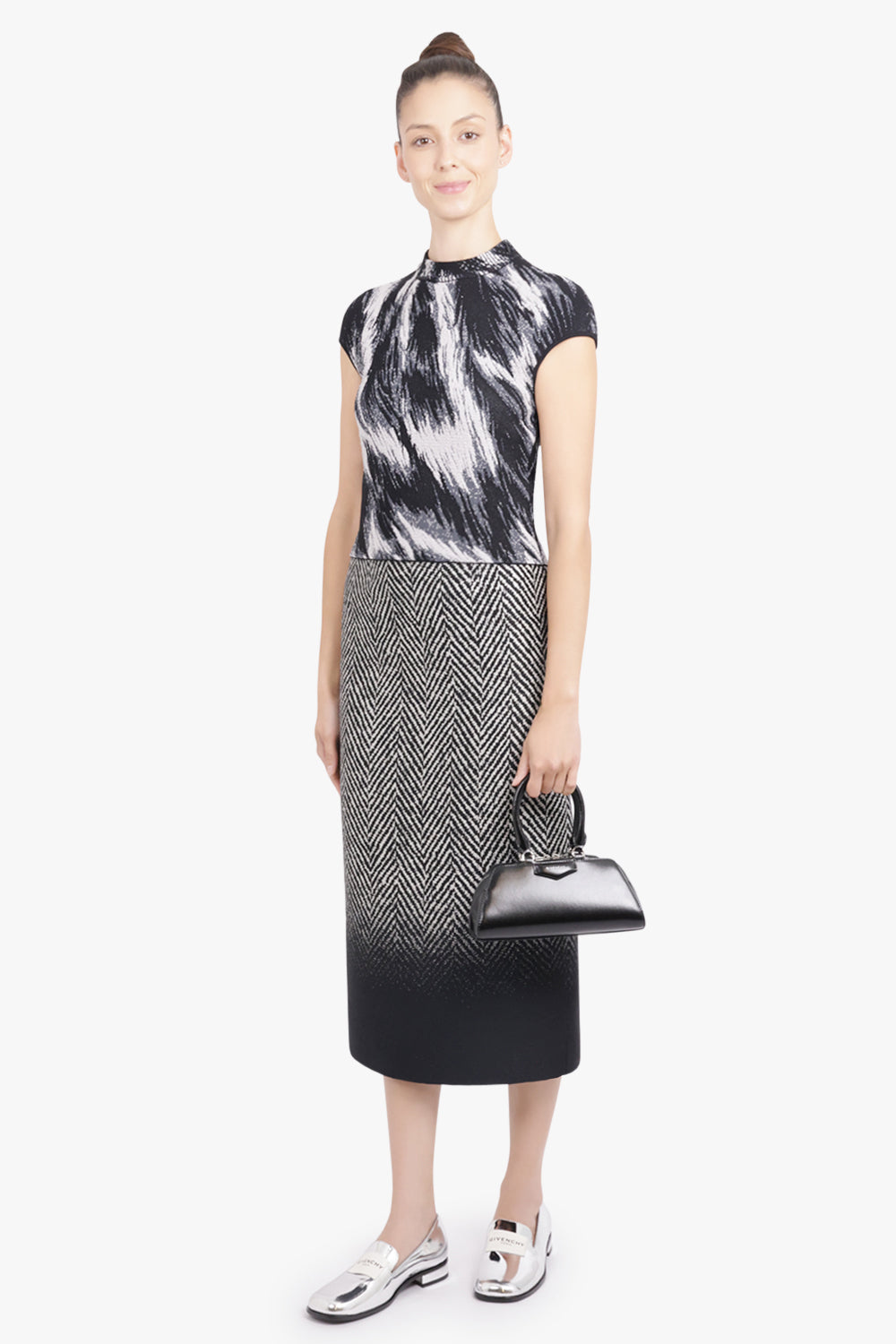 GIVENCHY RTW High-Neck S\S Marble Crop Top | Grey Mix