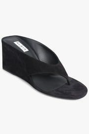 ALAIA SHOES Cube Suede 75mm Thong Mule | Black