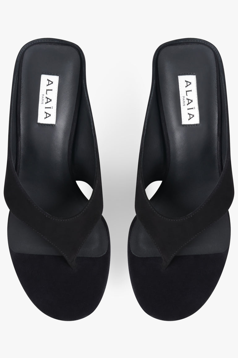 ALAIA SHOES Cube Suede 75mm Thong Mule | Black