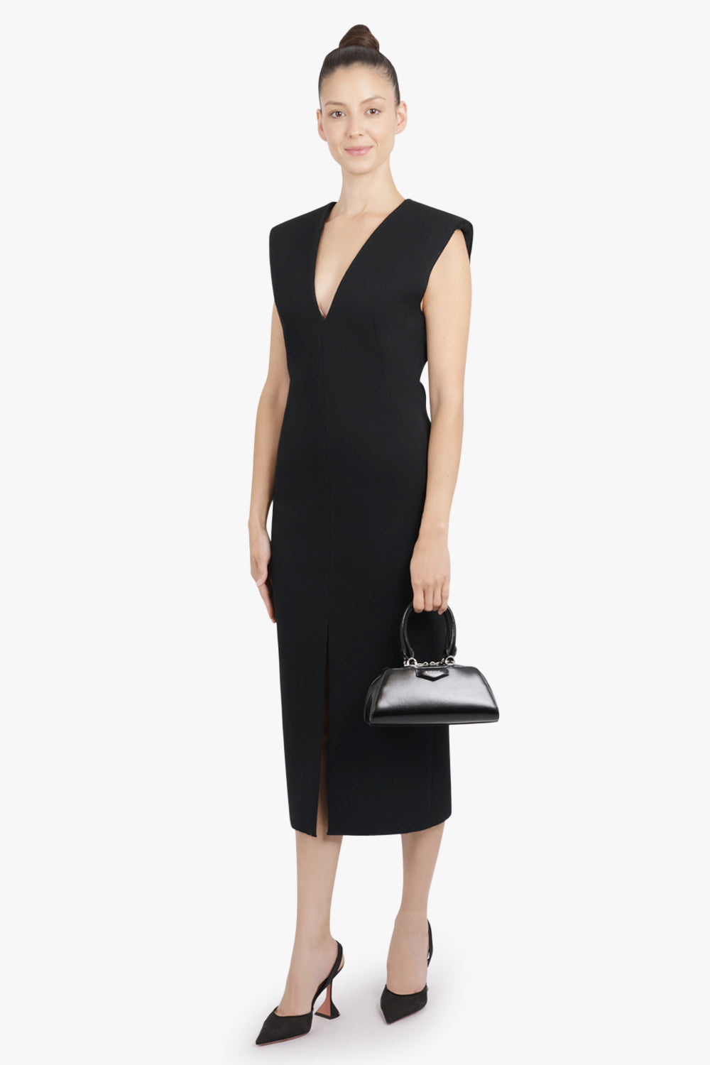 GIVENCHY RTW Structured Sleevless V-Neck Midi Dress | Black