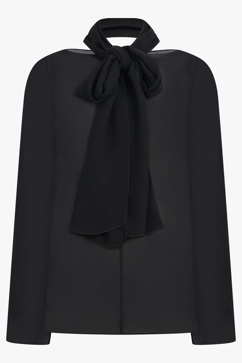 ALAIA RTW Bow L/S Shirt With Scarf Collar | Black
